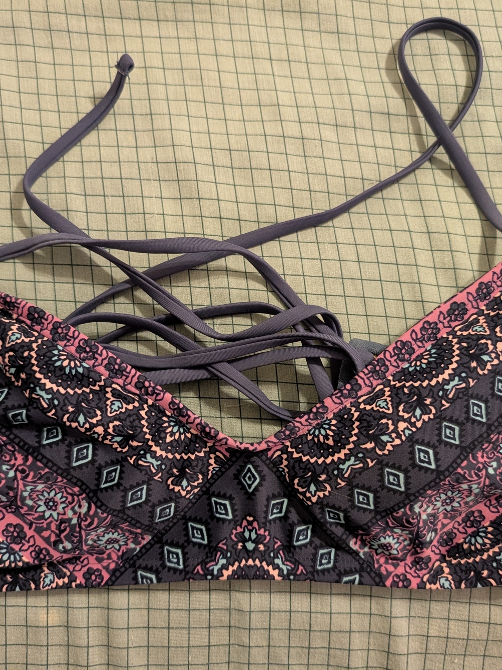 Women's Purple Patterned Strappy Swimsuit Bikini Top